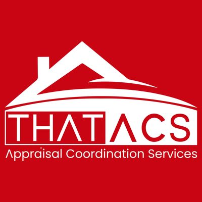 Logo of THATACS with a house roof design on a red background.
