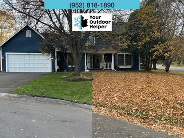 Picture of before and after Leaf Removal services completed by Your Outdoor Helper LLC.