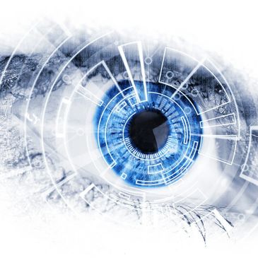 Ojo azul con diagrama de tecnología