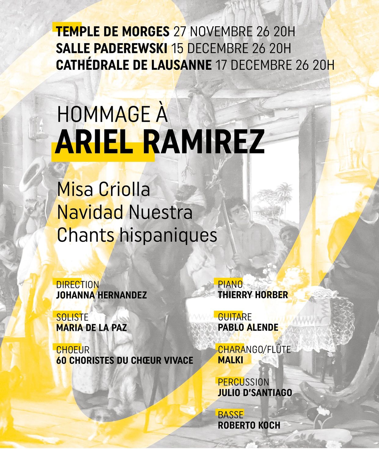 Concert tribute to Ariel Ramirez featuring Latin American choral and instrumental music.