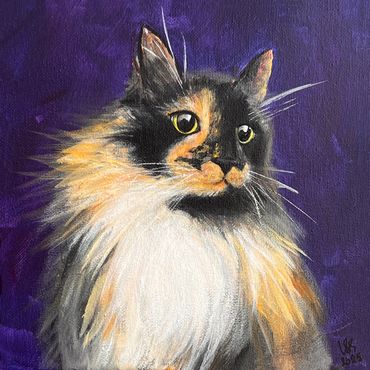 Cat portrait, 8x8 inch on canvas.