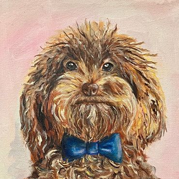 Poodle portrait, 8x8 inch oncanvas.