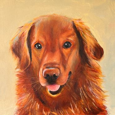 Golden retriever dog portrait, 10x10 inch acrylic on canvas.