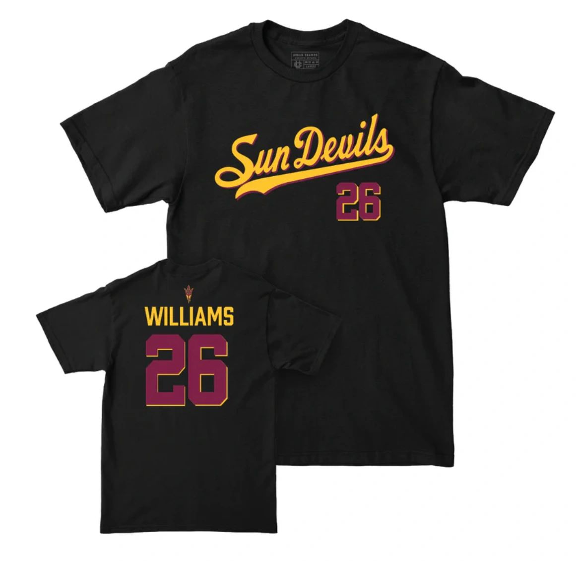 Black Sun Devils T-shirt with number 26 and name Williams.