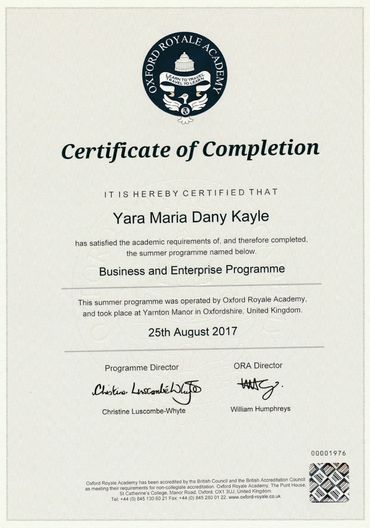 Oxford Royale Academy - Certificate