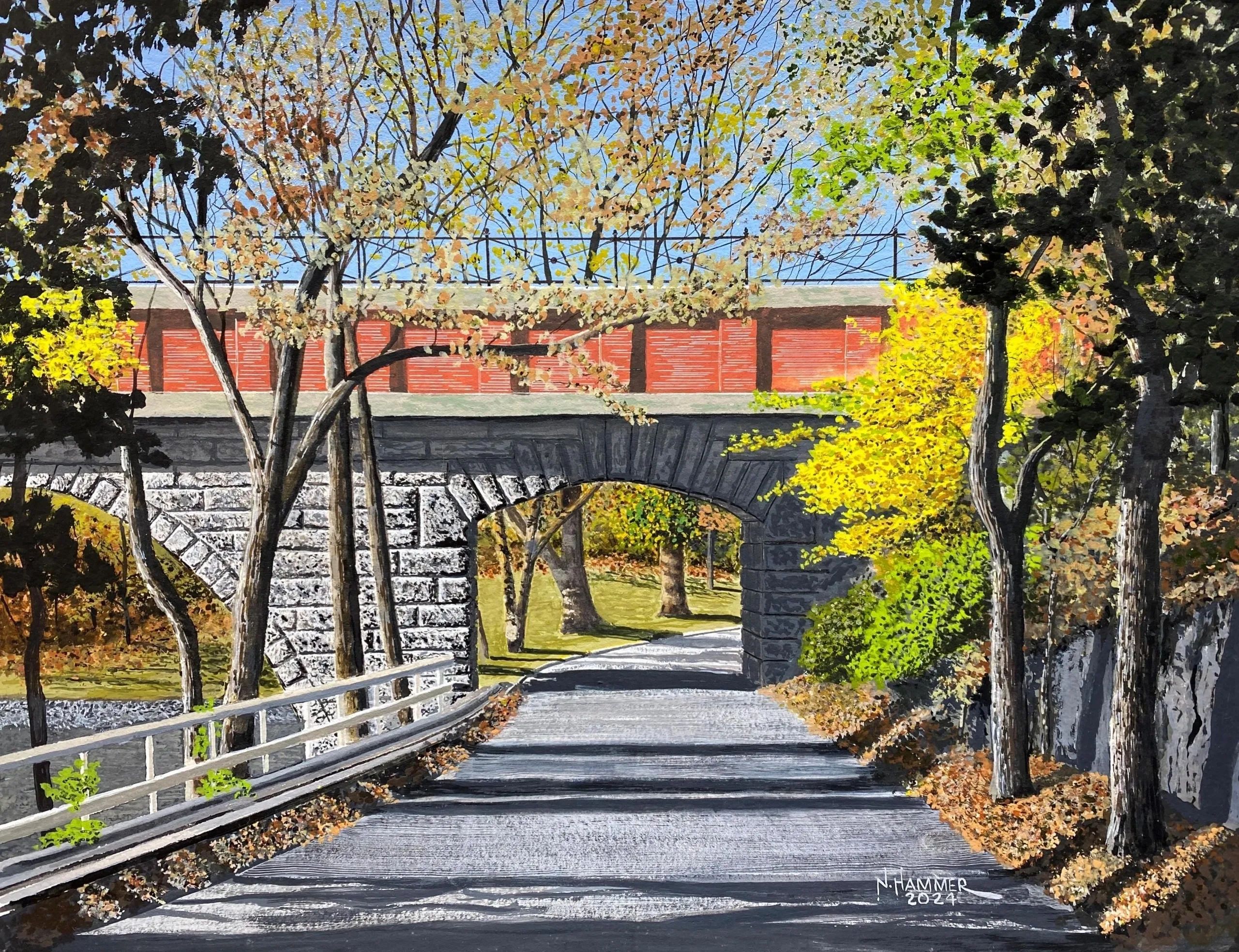 A view looking north from Ellis Street in Newton, MA as the street travels through Echo Bridge (NFS)