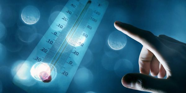 Hand reaching towards thermometer graphic