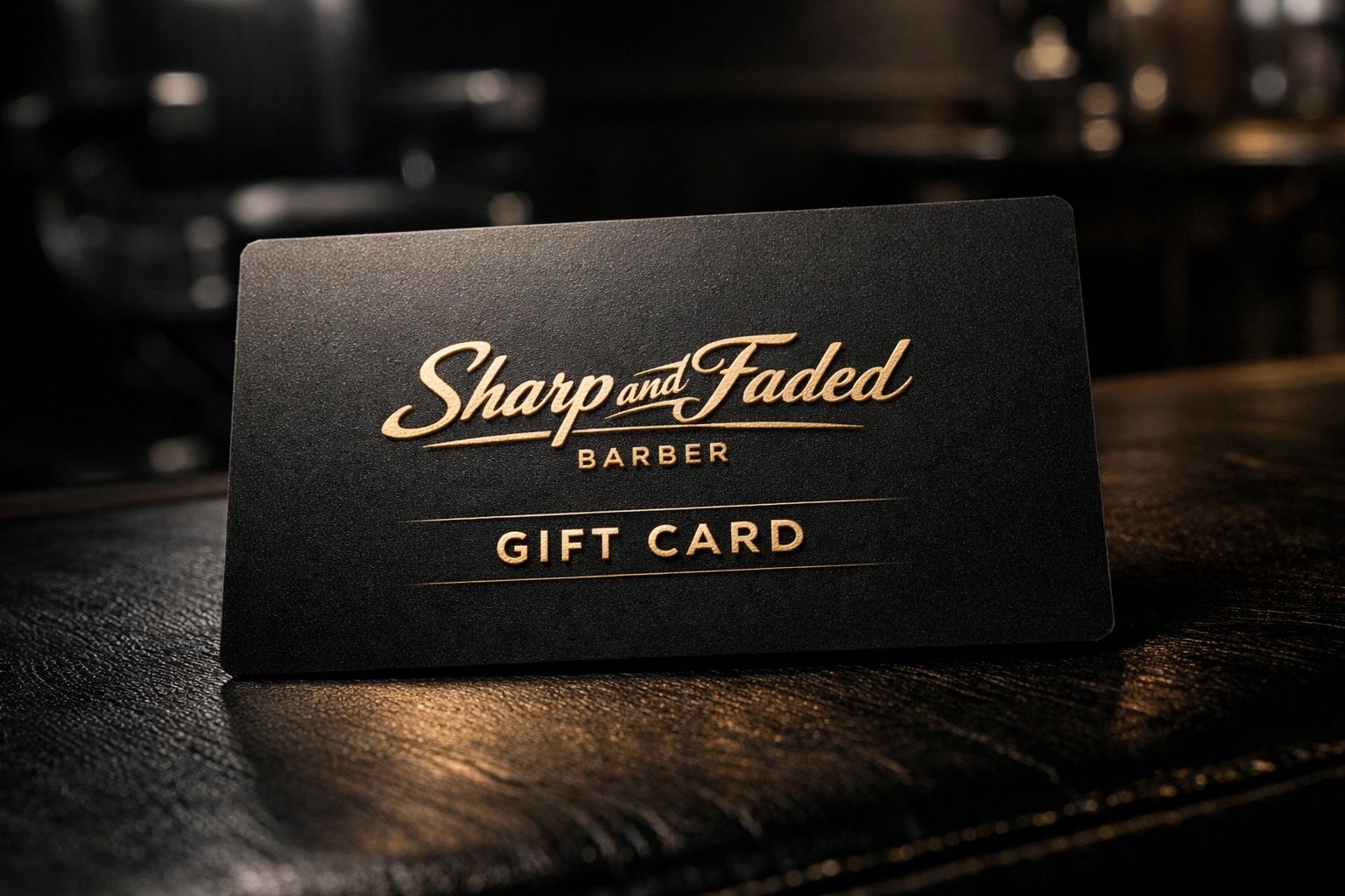 Premium Sharp and Faded Barber gift card for luxury grooming and precision haircuts.