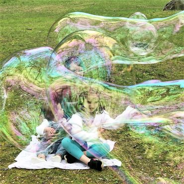 Such soft, clean fun as bubbles should be experienced often. Children make GIANT bubbles with GpopB.