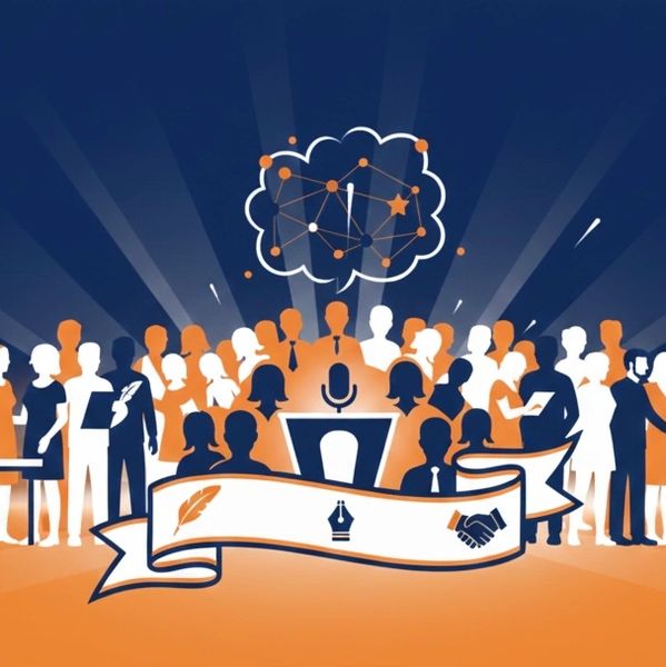 Illustration of diverse people engaged in communication and networking.