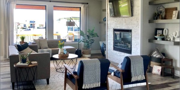 Bright living room with modern furniture and cozy decor.