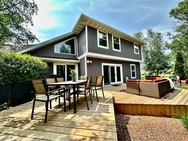 backyard oasis of a vacation rental in Janesville, WI decorated by the MDR Design Team