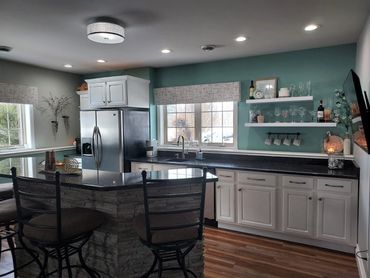 Lower level kitchen design project completed by MDR Home Styling & Design.