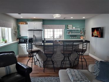 Lower level kitchen design project completed by MDR Home Styling & Design.