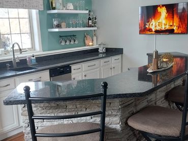 Lower level kitchen design project completed by MDR Home Styling & Design.