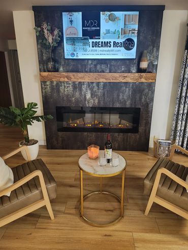 Fireplace setting design in a commercial building in Janesville, WI completed by MDR Design Co.