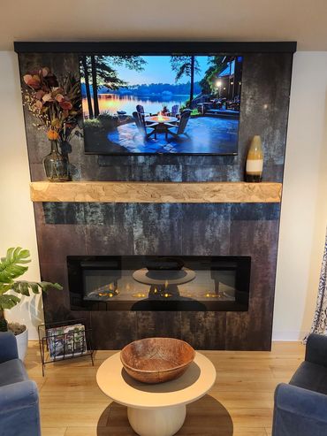 Fireplace setting design in a commercial building in Janesville, WI completed by MDR Design Co.