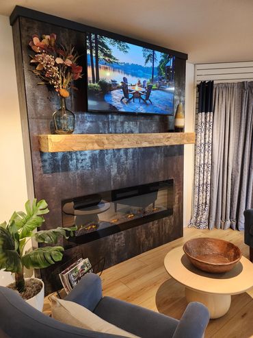 Fireplace setting design in a commercial building in Janesville, WI completed by MDR Design Co.