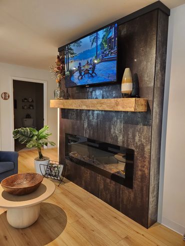 Fireplace setting design in a commercial building in Janesville, WI completed by MDR Design Co.