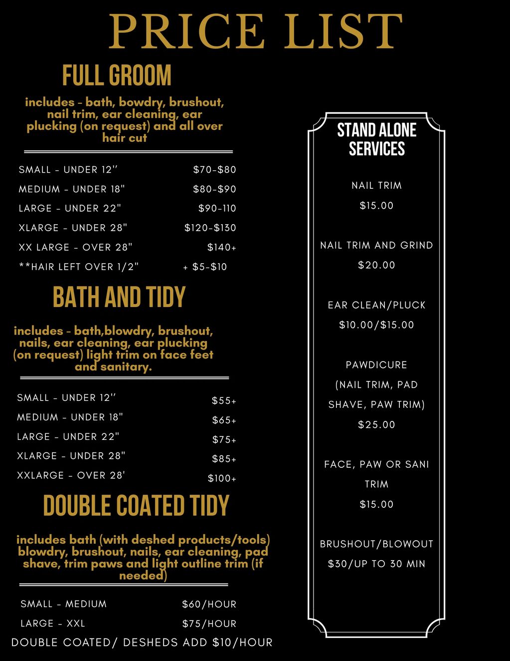 Prices are subject to change