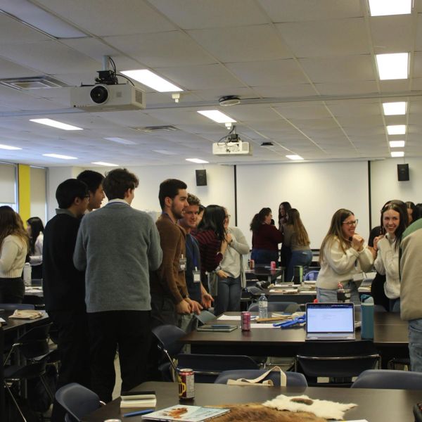 Students interacting in a classroom setting.