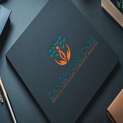Elegant Canopy Life Care logo with a tree and human figure in teal and orange.