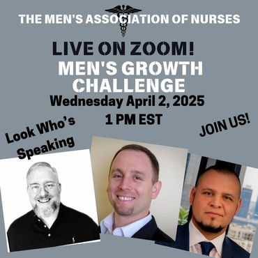 Men's Growth Challenge live on Zoom April 2, 2025, at 1 PM EST with guest speakers.