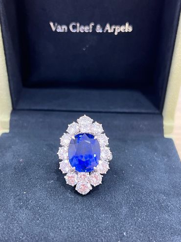 Van Cleif and Arpels sapphire and diamond ring with Burma sapphire World Gem Labs buys and appraise.
