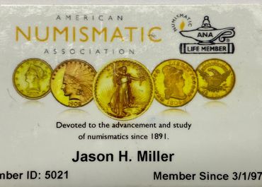 Life Time Member of the American Numismatic Association membership card.
World Gem Labs buys and app