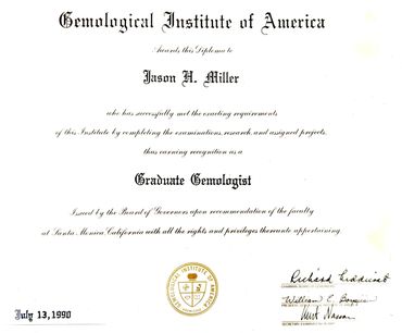GIA Graduate Gemologist diploma for Jason Miller. g.g.