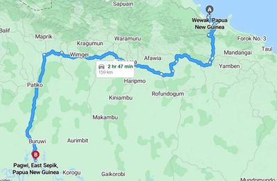 Google Road Map Wewak to Pagwi at Sepik RIver bank