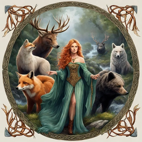 Ancient celtic woman is surrounded by her guides in Shamanic Healing