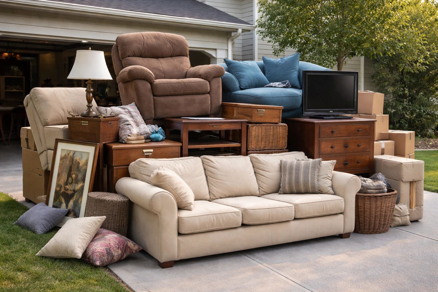 furniture removal in colorado springs -furniture piled in the driveway awaiting removal