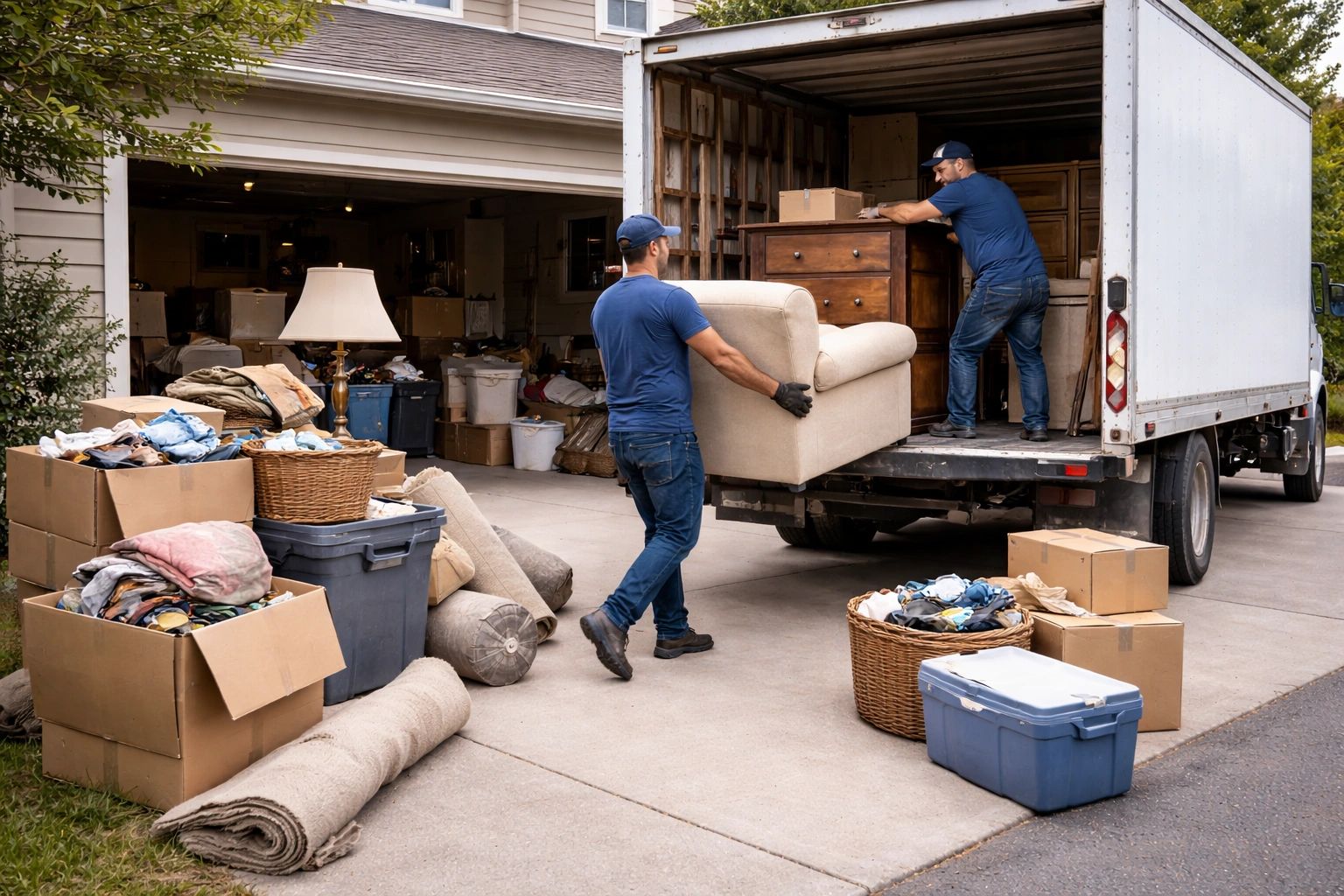 house cleanout services in colorado springs - two men loading furniture and household items