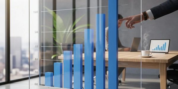 Transparent board showing quarterly sales growth with a person pointing at Q4.