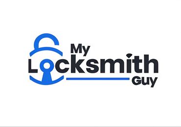 Logo for 'My Locksmith Guy' featuring a blue lock and keyhole design.