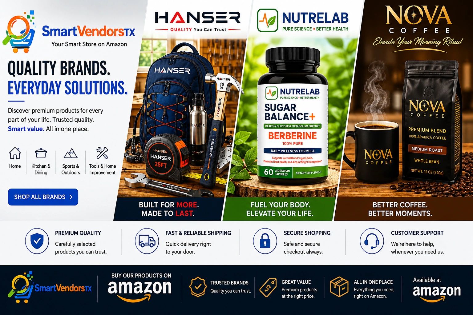 SmartVendors — NUTRELAB · NOVA Coffee · HANSER | Premium Brands on Amazon USA