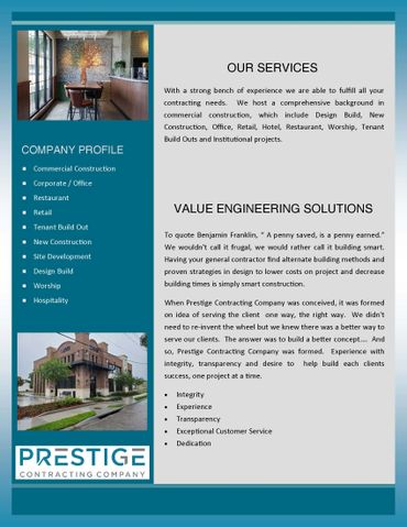Prestige Contracting Company Business Brochure