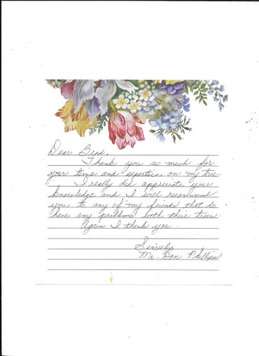Thank You Note To Johnson Tree Service Inc.