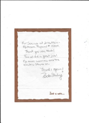 Thank You Note To Johnson Tree Service Inc.