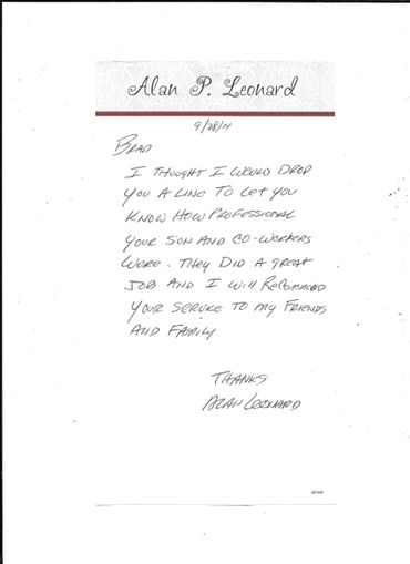 Thank You Note To Johnson Tree Service Inc.