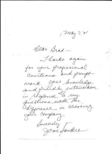 Thank You Note To Johnson Tree Service Inc.