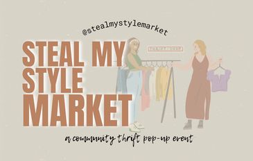 Illustration promoting a community thrift pop-up event called Steal My Style Market.