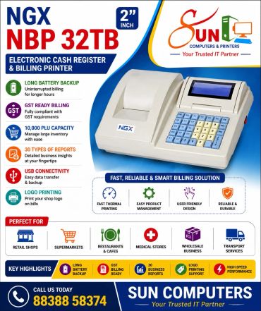 NGX NBP 32TB electronic cash register with billing printer.