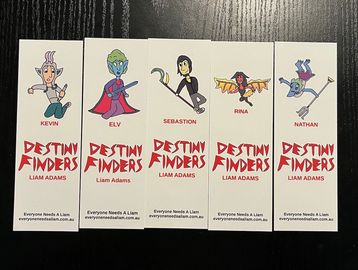Bookmarks of Kevin, Elv, Sebastian, Rina and Nathan of the Destiny Finders