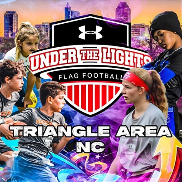 Dedicated flag football players with Raleigh, NC in the background.