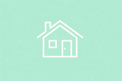 Simple white house icon on a mint green background.