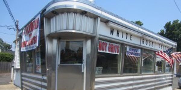 Corner picture of White Rose Diner taken from the outside