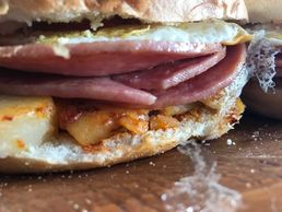 Pork roll, egg, cheese and potato sandwich