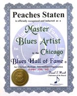 Peaches Staten Blues Hall of Fame Induction Seal